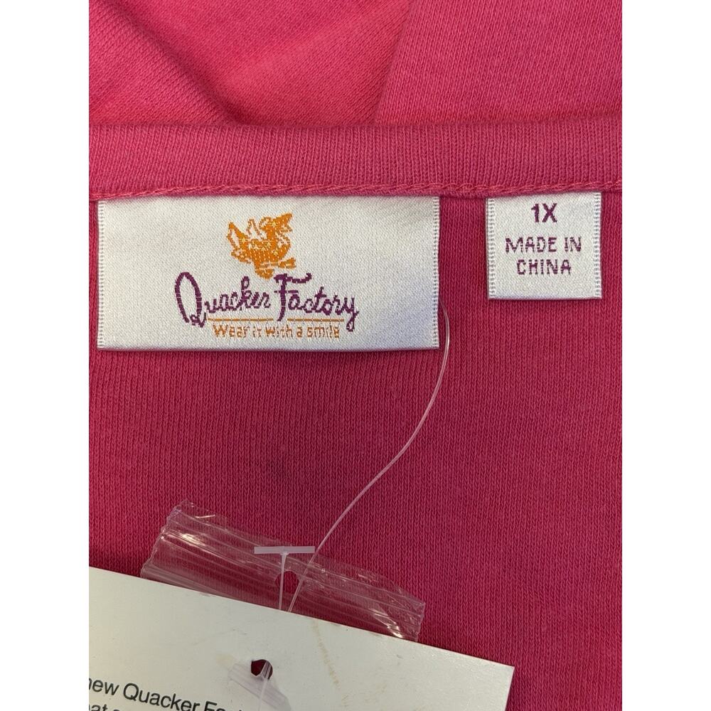 Quacker Factory Pink Makeup Beauty Embroidered Rhinestone 3/4 Sleeve Top 1X - Picture 4 of 4